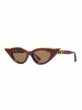 New! Valentino VLS 114B Burgundy Cat-Eye Sunglasses with Gold Trim, Authentic